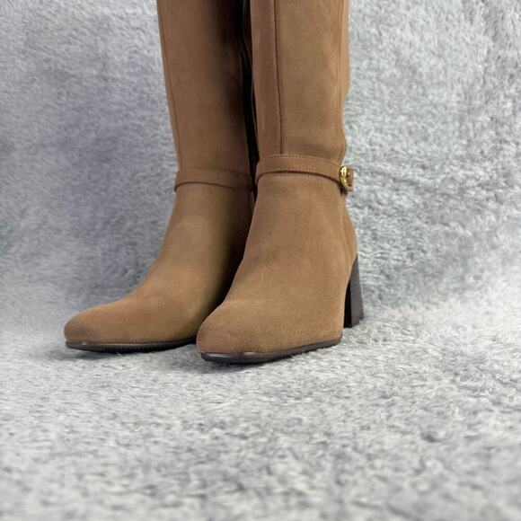 Blondo Twyla Tall Suede Boots Women's Size 10 Tan Taupe Riding Boots High Heel - Picture 11 of 13